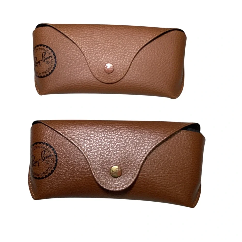 Ray-Ban Brown Pebble Grain Sunglasses Case Bundle of 2 Snap Closure Luxottica